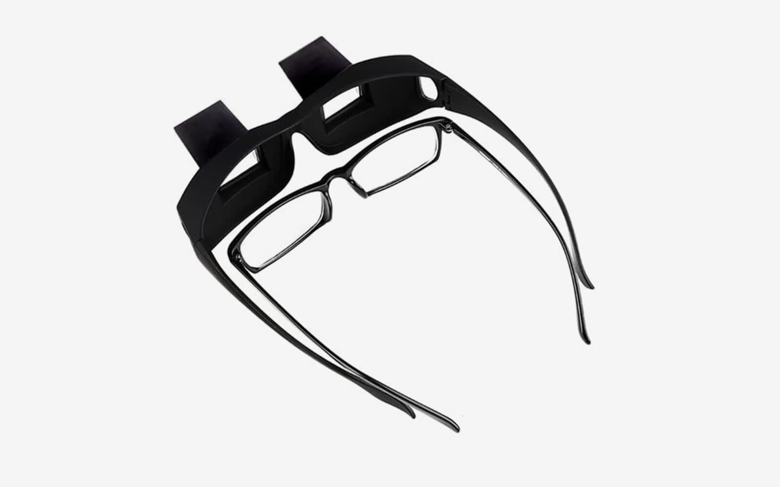 Lazy Readers prism glasses worn over a pair of regular glasses
